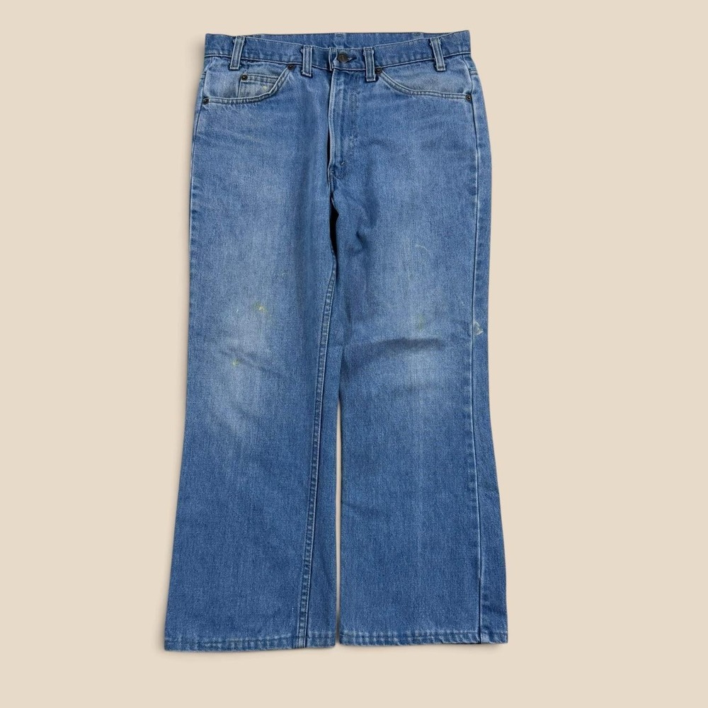 Vintage 70s Levis Orange Tab 646 Talon Zip Distressed Jeans 34x27 Blue